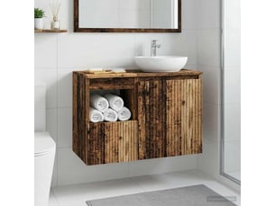 Armoire de salle de bain, meuble de rangement bois ancien 30x41x50 cm