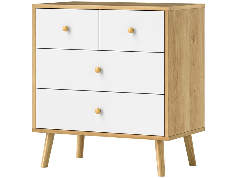  Commode à 4 tiroirs, finition élégante et grand espace de rangement, 60 x 35 x 65 cm, chêne et blanc  - Conforama B