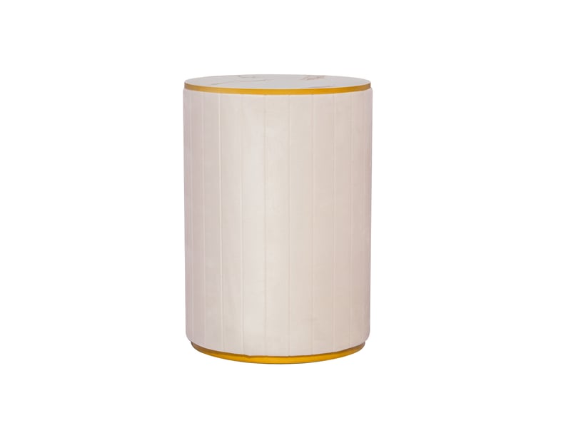 Table de chevet ronde 3 tiroirs, 40 x 40 x 52,5 cm– velours blanc, plateau effet marbre et poignées dorées - Conforama A