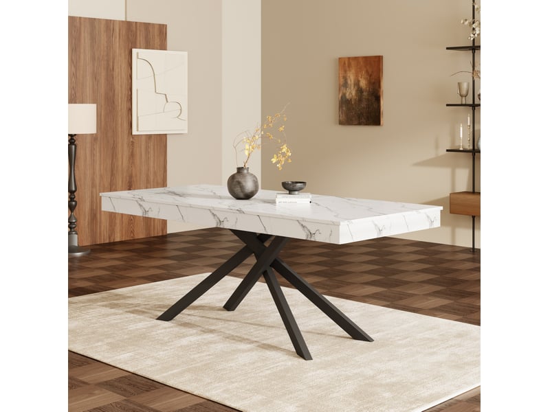  Table à manger extensible, 140-180x80x76 cm, avec plateau épais 93 mm piètement croisé style simple, mdf, coloris blanc  - Conforama D