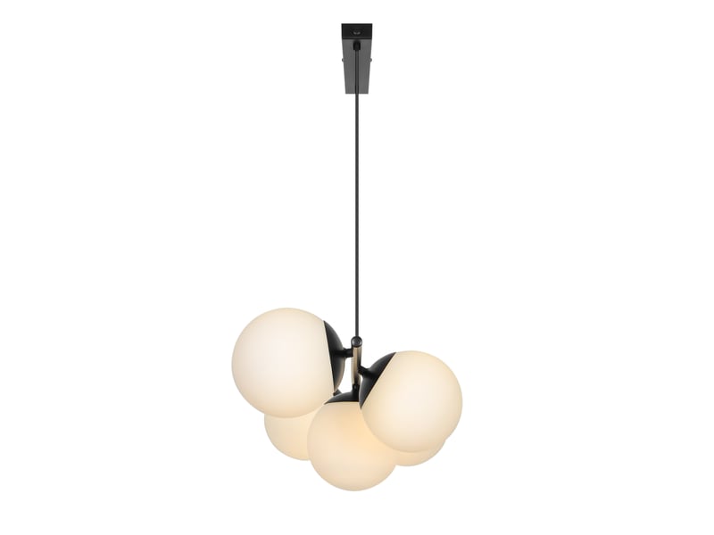  Suspension style moderne glamour, lilly 5-spot en métal et verre opale noir, ip20, nordlux 2612623003 - Conforama C