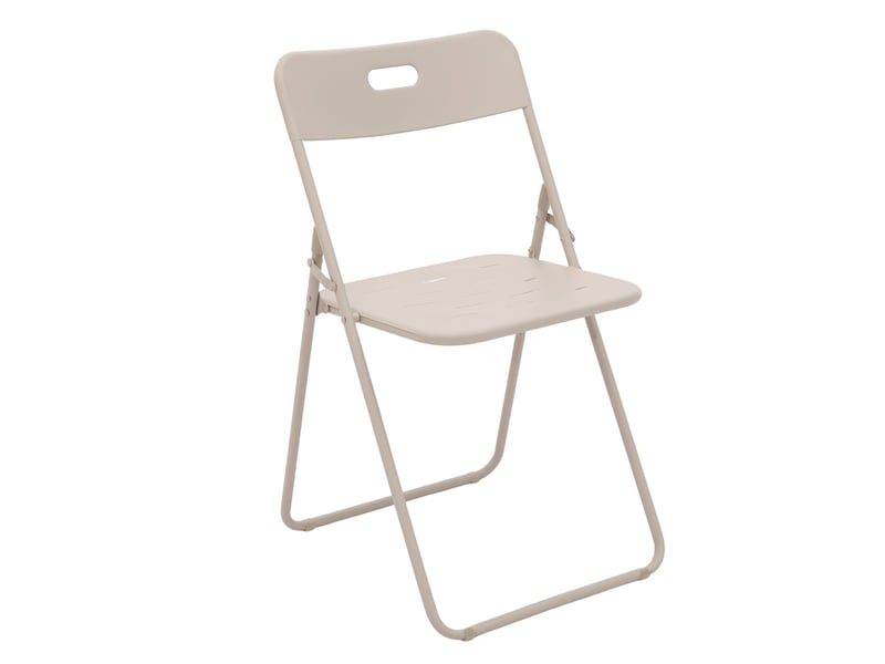  Salon de jardin pliant 3 pièces 60 x 60 cm beige en acier, table et 2 chaises, usage extérieur et intérieur  - Conforama D