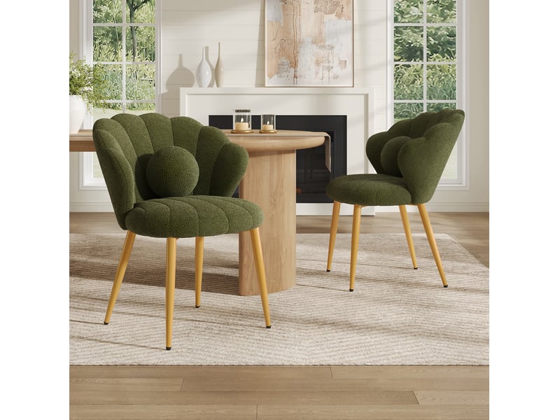  Lot de 2 chaises de salle à manger forme coquillage 60x62,5x83 cm en tissu vert  - Conforama B