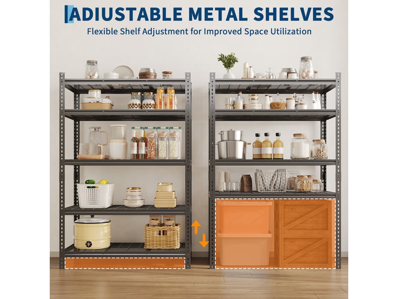  Lot de 2 étagère de rangement en acier pour garage – 5 niveaux réglables, finition antirouille, pour garagecuisinecellier PHK_34C4LG55 - Conforama C