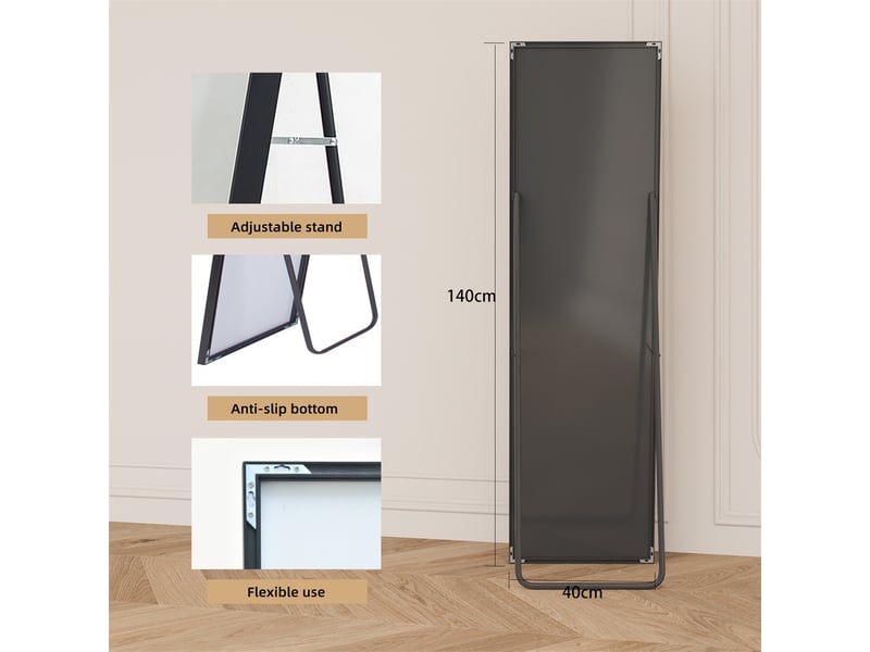  Miroir sur pied pleine longueur rectangulaire - 140x40cm - psyché cadre alliage d'aluminium &amp; verre trempé - noir  - Conforama E