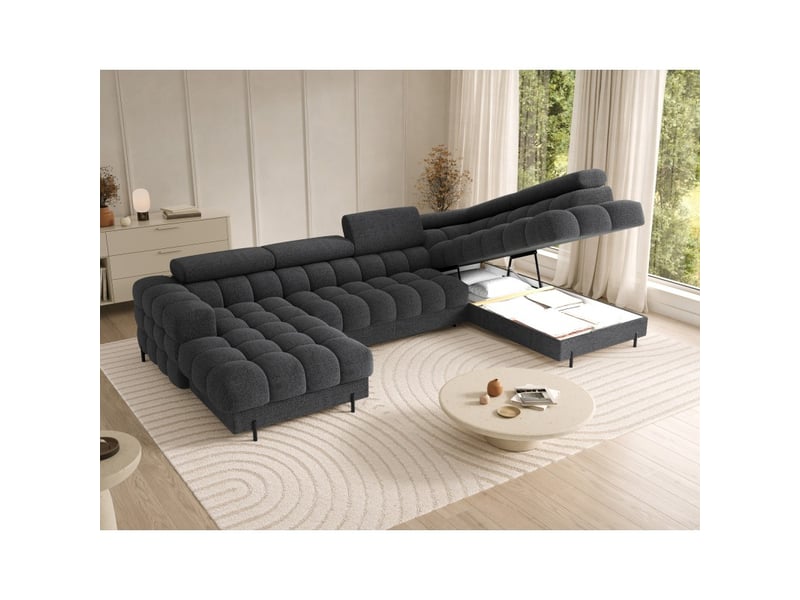 Canapé panoramique convertible charbon angle droit feraria 358x93x202cm - Conforama C