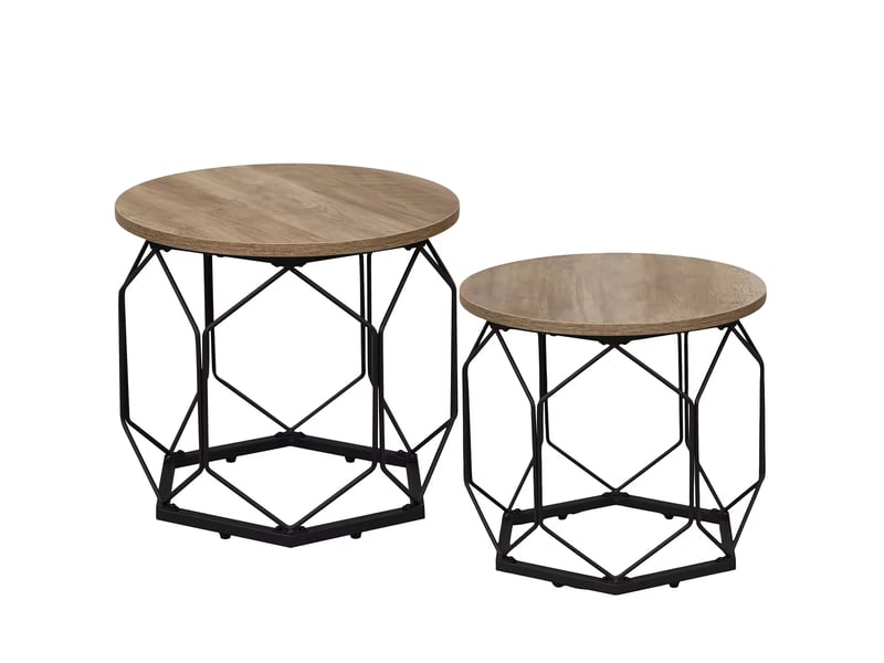 Tables basses gigognes rondes lot de 2 avec plateaux amovibles et rangement ouvert moderne en bois et métal gris - Conforama A