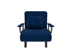 Fauteuil relax convertible - 60x60x80cm - chauffeuse lit 185cm, dossier 5 positions 180°, chenille, métal - bleu