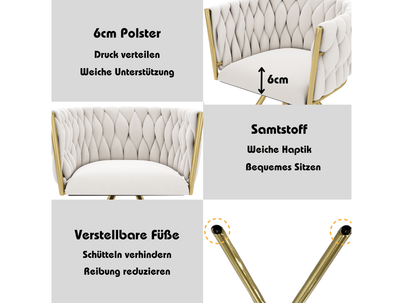  Lot de 6 chaises de salle à manger pivotantes 59 x 54 x 72 cm – beige et doré – rotation 360°  - Conforama E