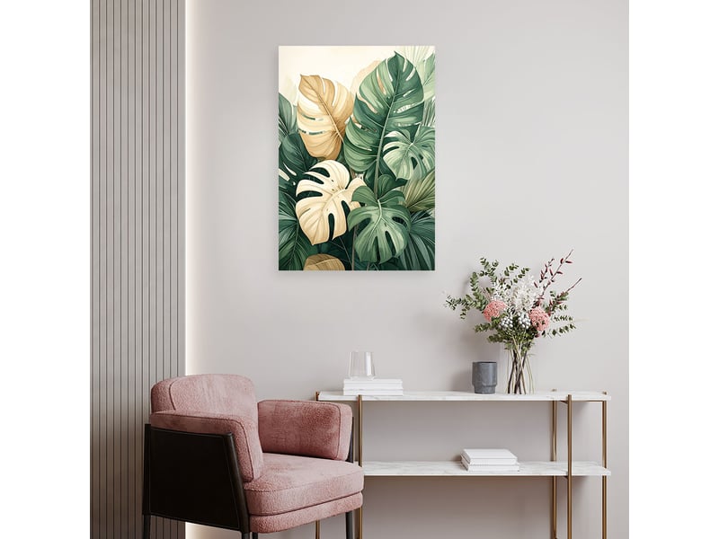 Tableau moderne, feuilles de monstera tropical en vert et beige 20x30 1312614734 - Conforama B