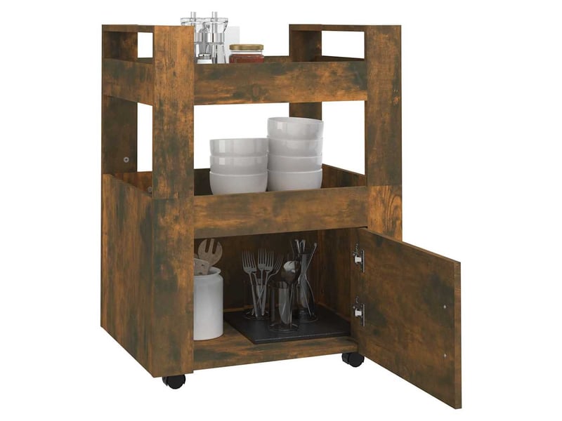  Desserte de cuisine, chariot de rangement chêne fumé 60x45x80 cm bois d'ingénierie shl48752  - Conforama D