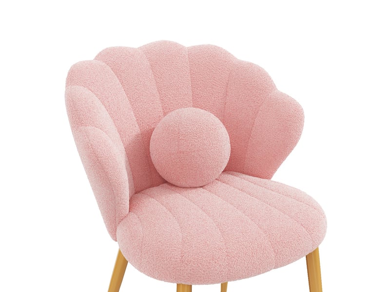  Lot de 4 chaises de salle à manger 60x62,5x83 cm, dossier coquillage, coussins, tissu teddy, pieds dorés, rose  - Conforama D