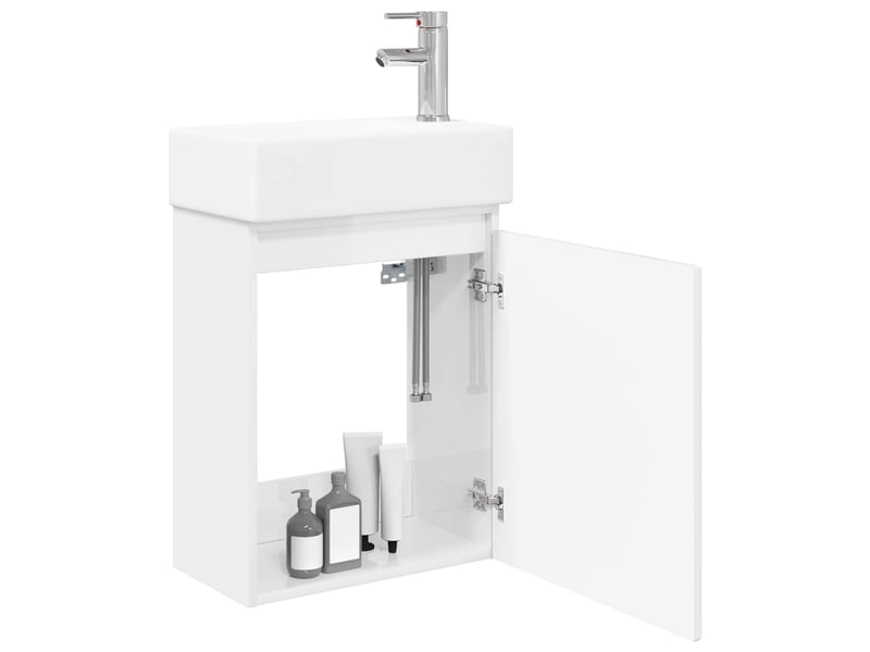  Meuble de rangement salle de bain avec robinet blanc brillant shl3075  - Conforama C
