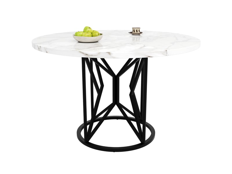 Table ronde, 100x100x76 cm, avec pieds métalliques style géométrique motif marbre, pratique, mdf, coloris noir et blanc - Conforama A