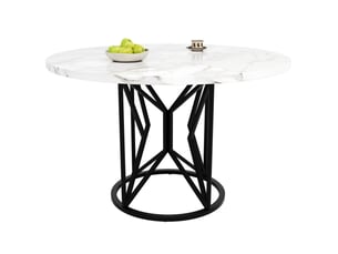Table ronde, 100x100x76 cm, avec pieds métalliques style géométrique motif marbre, pratique, mdf, coloris noir et blanc