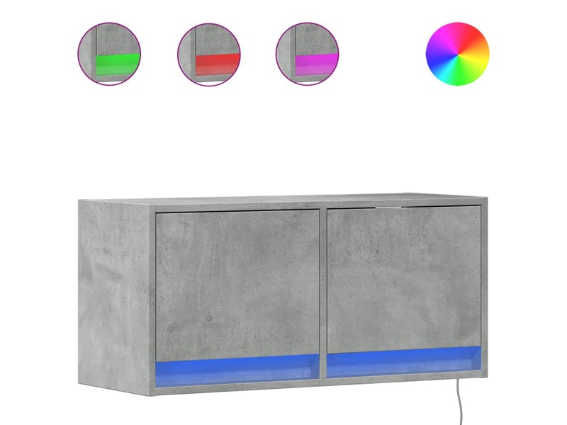 Meuble tv - banc tv - meuble de rangement mural avec lumières led gris béton 80x31x35 cm  - Conforama A