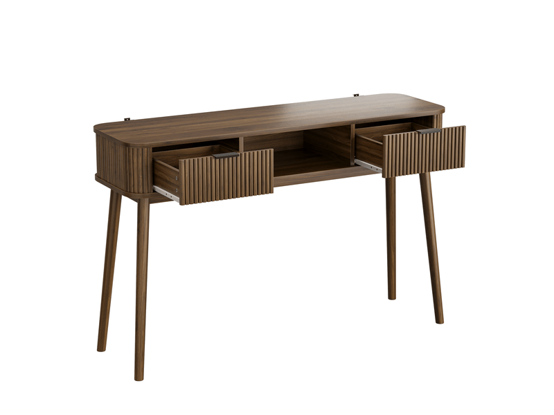  Table console avec 2 tiroirs et niche ouverte 120 cm noyer evryae  - Conforama A