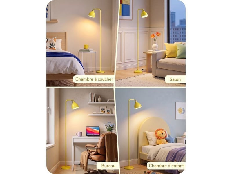  Lampe sur pied industrielle 155 cm tete orientable jaune metal e27 led 2700k 370618_AADDE38324_6_DROPFR - Conforama C