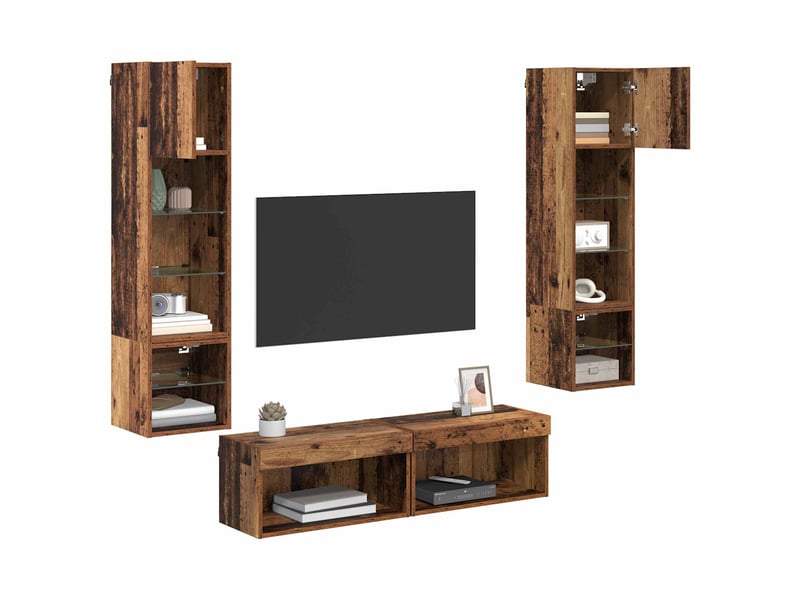  Unité murale de tv 6 pcs bois ancien bois d'ingénierie shl10678  - Conforama C