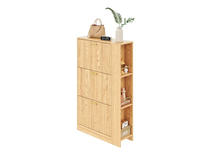  Meuble à chaussures moderne minimaliste en bois 3 portes grande capacité étagères ouvertes pour entrée  - Conforama A