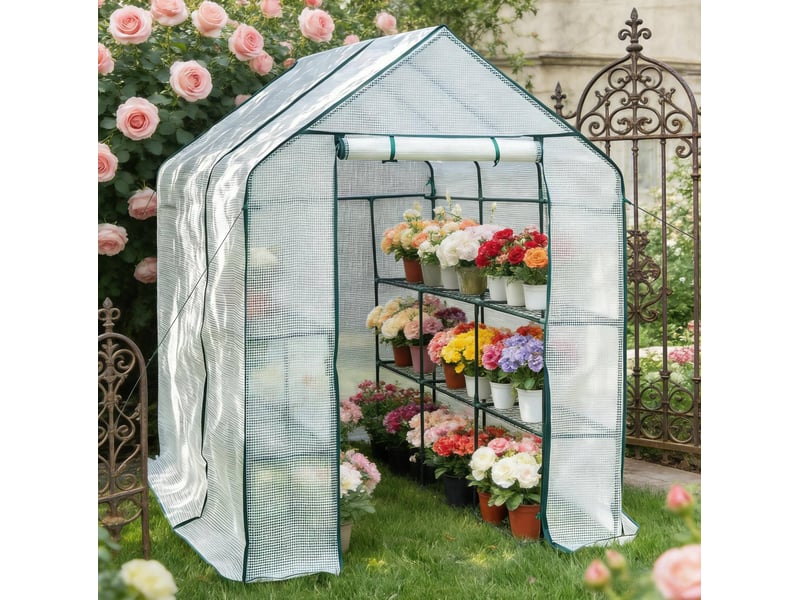  Serre de jardin 143x215x195 cm à fermeture éclair métal blanc  - Conforama C