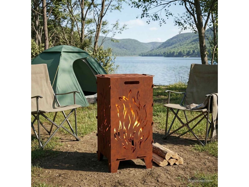  Brasero exterieur, foyer de cheminée rouillé 47x38x75 cm acier patiné  - Conforama B