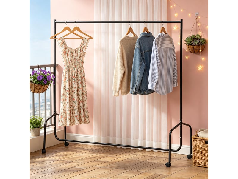  Portant à vêtements en métal mobile, portant manteau intérieur et extérieur, noir  - Conforama B