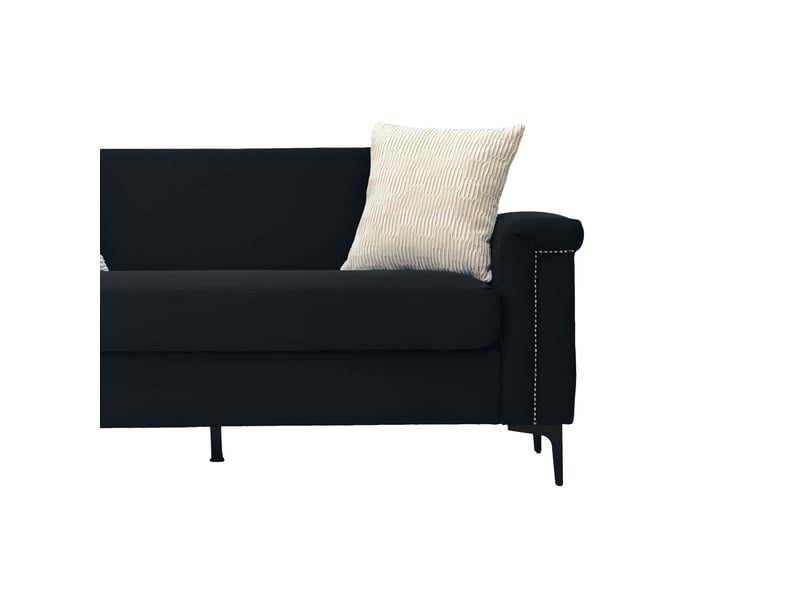  Canapé droit 2 places style scandinave noir, structure bois massif et revêtement en tissu lin pour salon moderne  - Conforama W