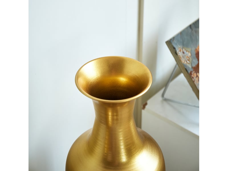  Lot de 3 vases sur pied 50x66x85 cm, décor floral, métal, doré et blanc  - Conforama D