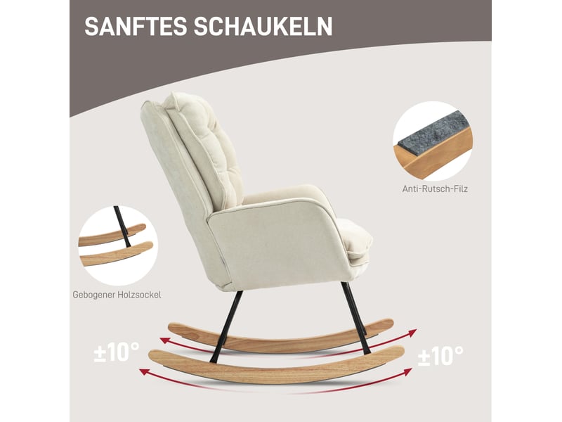  Fauteuil à bascule tcqpz avec accoudoirs, aspect chenille beige, assise 53 cm, charge 120 kg, 71 x 98,5 x 97 cm  - Conforama E