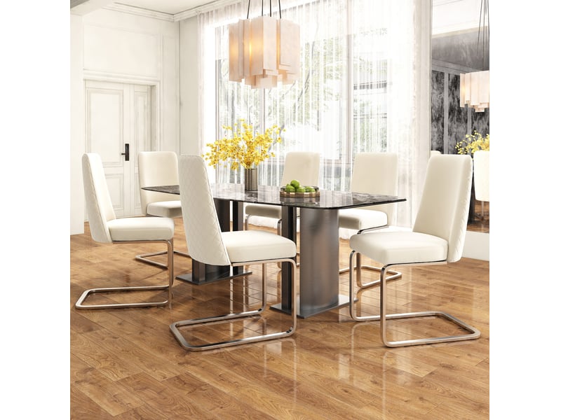  Lot de 2 chaises de salle à manger en velours beige et argenté  - Conforama C