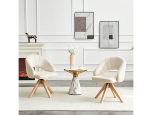 Lot de 2 chaises de salle à manger 41x41x84 cm, assise confort, fauteuil style rétro pivotant 360°, blanc, bois+tissu