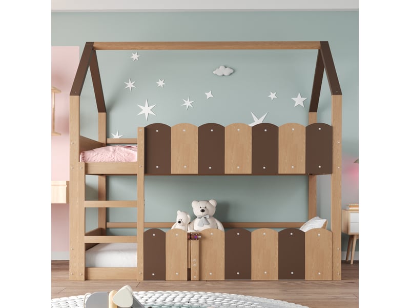  Lit superposé 90x200 cm coloris naturel bois massif lit enfant naturel - Conforama B