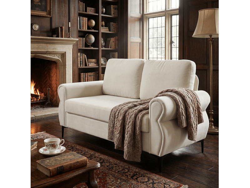  Canapé droit 2 places en tissu blanc crème à ressorts ensachés, assise ergonomique et housses amovibles  - Conforama E