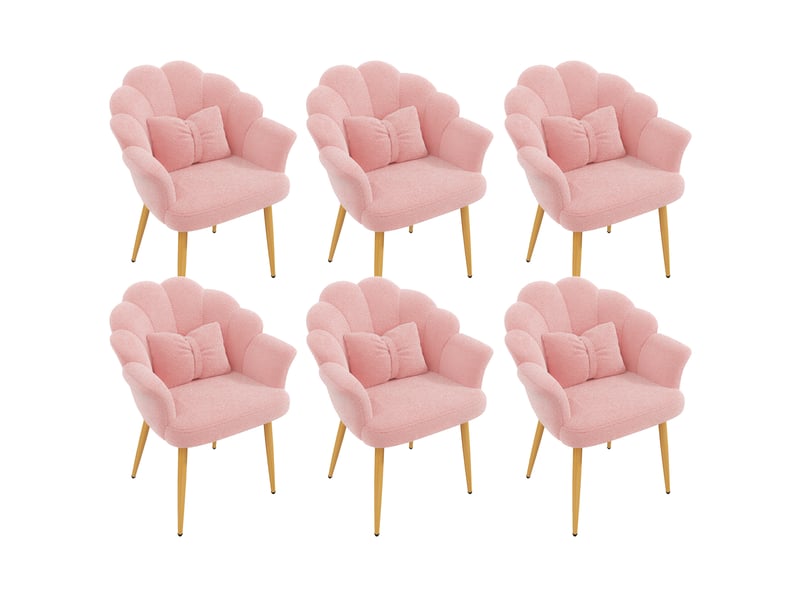  Lot de 6 chaises de salle à manger 64 x 65,5 x 85 cm roses, tissu peluche et pieds en métal doré  - Conforama A