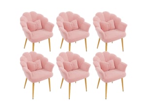 Lot de 6 chaises de salle à manger 64 x 65,5 x 85 cm roses, tissu peluche et pieds en métal doré