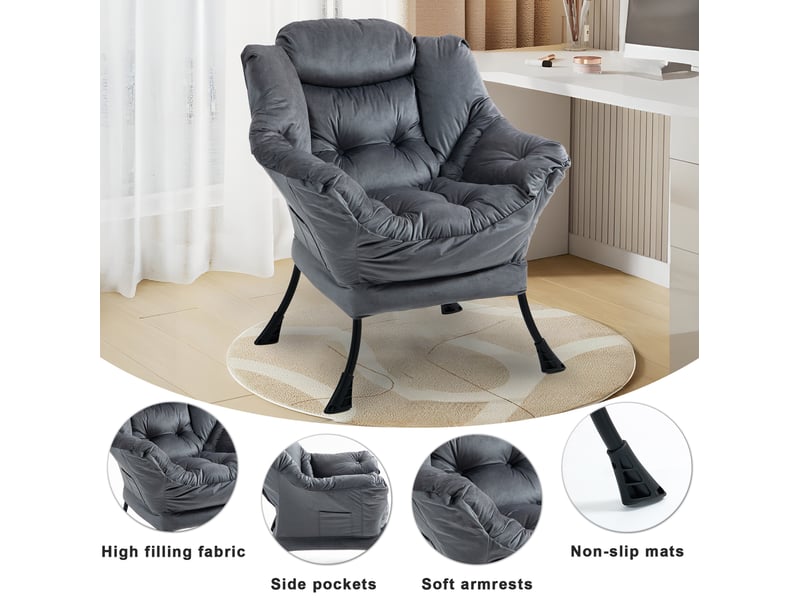  Fauteuil modenvie de relaxation gris foncé avec poche latérale structure métal 75 x 80 x 85 cm  - Conforama D