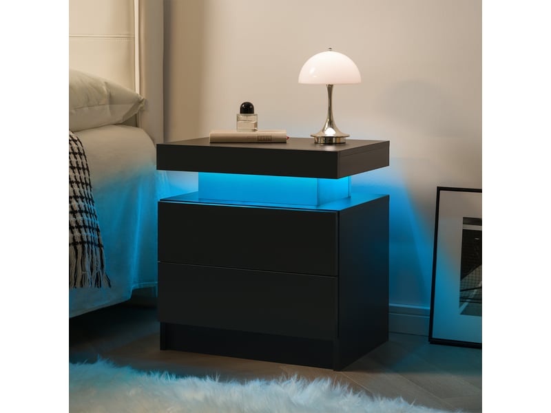  Chevet - avec éclairage led - convertible - design moderne - bois d’ingénierie - noir - pour chambre 50x53x36cm - Conforama D