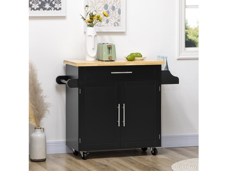  Desserte de cuisine 109x40x89 cm avec tiroir, placard et porte-serviettes mdf noir  - Conforama B