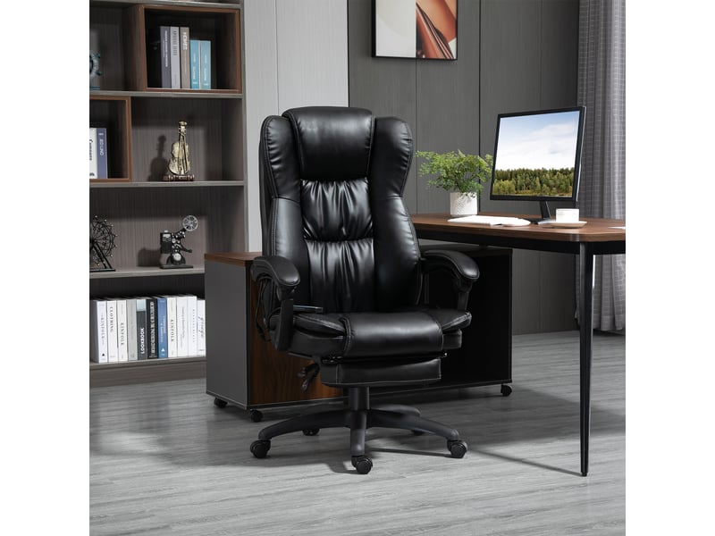  Fauteuil de bureau massant en similicuir noir, chaise ergonomique réglable avec repose-pieds, 6 points de massage pour bureau  - Conforama B