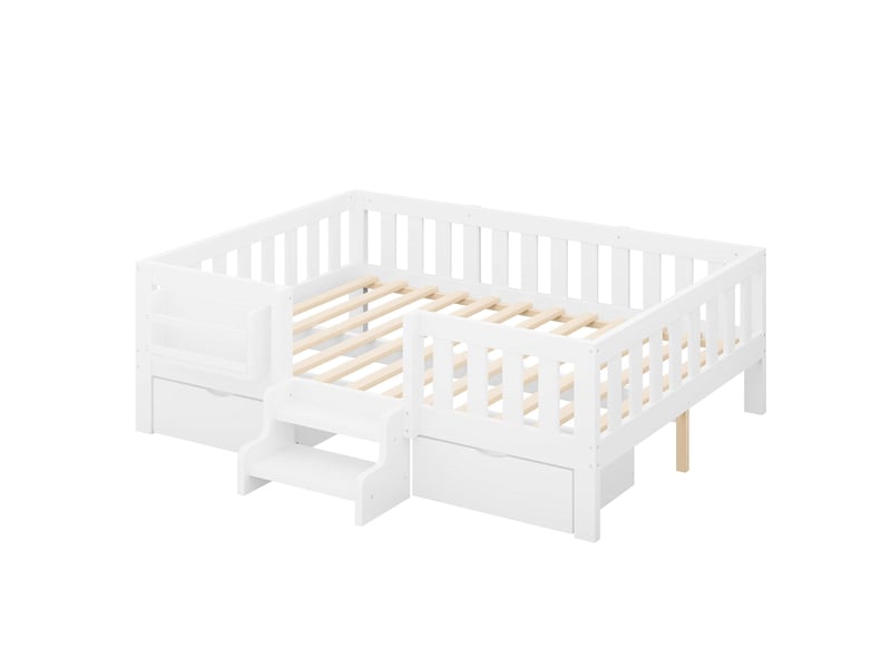  Lit enfant 140x200 cm – avec barrières de sécurité – avec 2 tiroirs – avec marches d'accès – blanc (matelas non inclus)  - Conforama W