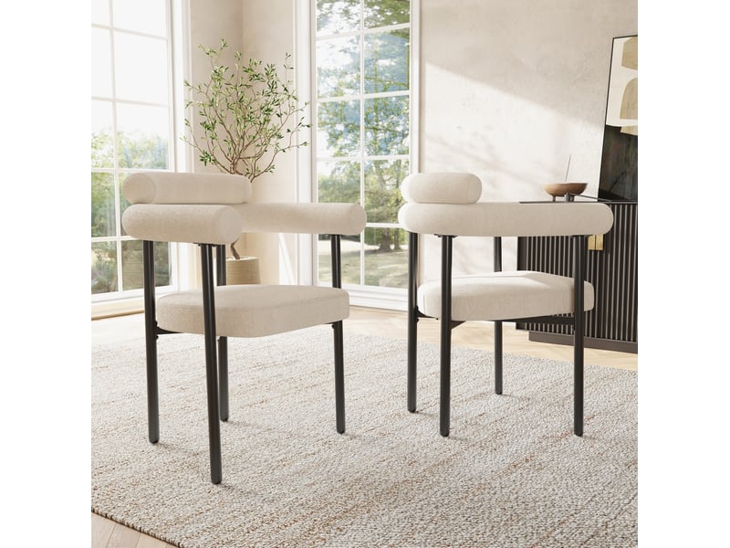  Lot de 4 chaises de salle à manger beige en tissu effet daim  - Conforama D