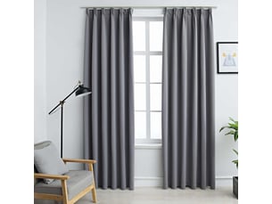 Lot de 2 rideaux occultants, rideaux black-out avec crochets gris 140x245 cm cf44880