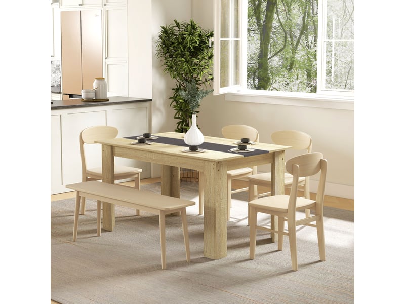  Table de salle à manger pour 6 personnes en aspect bois naturel et noir, dim. 140l x 90l x 75h cm  - Conforama D