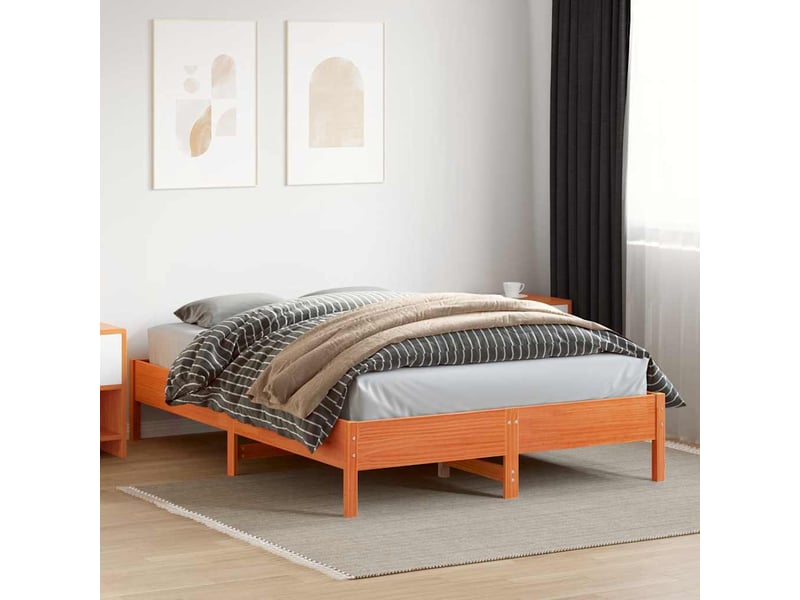  Lit double- lit adulte -  cadre de lit sans matelas  marron 160x200cm bois pin massif  - Conforama B