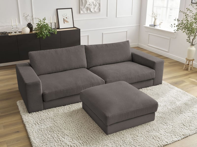  Bobochic canapé droit fixe 3 places leonard velours côtelé avec pouf marron LEONARD - Conforama D