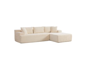 Canapé modulable tissu chenille ivoire, sectionnel salon mousse 30d haute résilience, fond antidérapant
