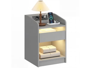 Table de chevet avec station de charge, éclairage led rgb, tiroir, étagère ouverte, ports usb et télécommande, 40 x 40 x 58 cm, grise