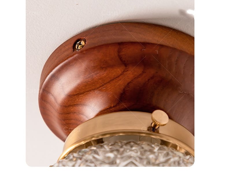  Luminaire plafonnier abat-jour en verre et base en bois  15x20cm  - Conforama E