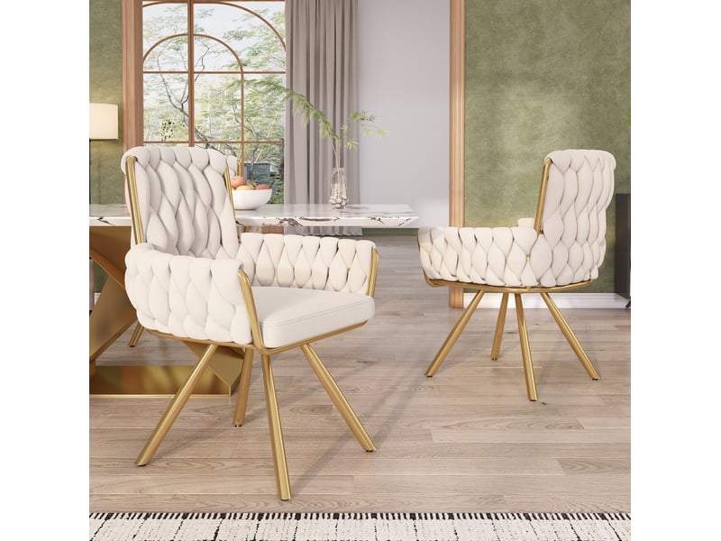  Lot de 6 chaises de salle à manger pivotantes 360° en velours beige  - Conforama C